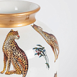 Ваза белая овальная с рисунком леопардов и золотыми акцентами LEOPARD Collection варинант исполнения - 1 | Loft Concept в Самаре