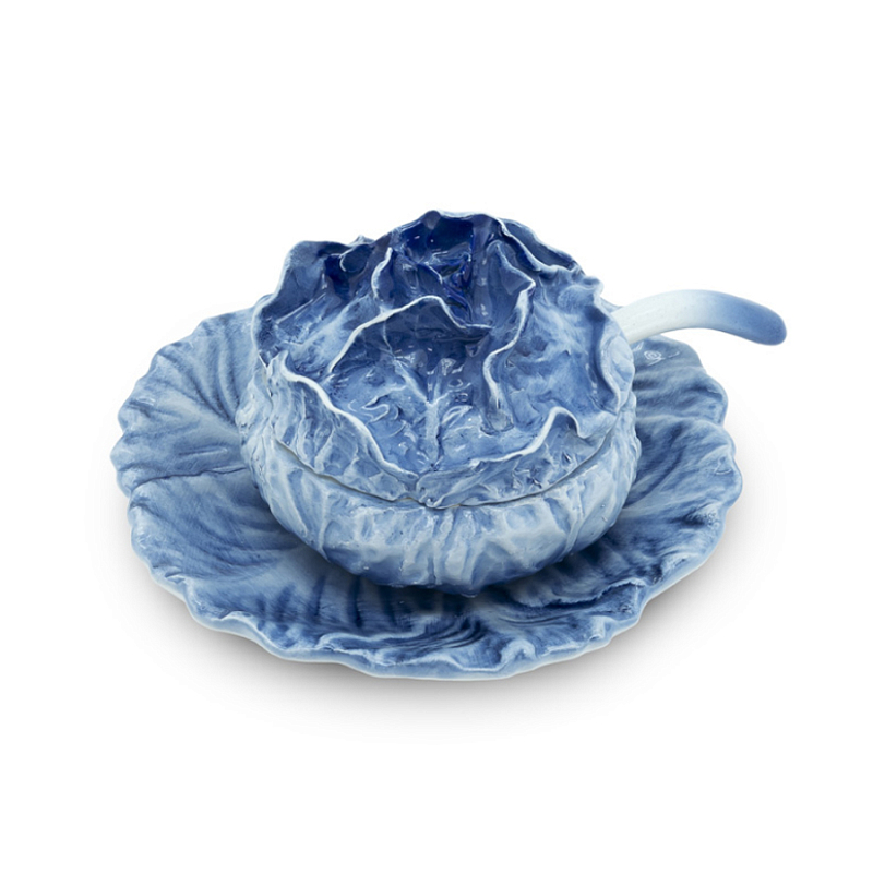 Супница SOUP BOWL CABBAGE SMALL W/PLATE D13 Blue Сапфирово-синий в Самаре | Loft Concept 