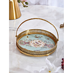 Блюдо круглое с ручкой и голубым фарфоровым дном с цветочным рисунком Blue Garden варинант исполнения - 3 | Loft Concept в Самаре