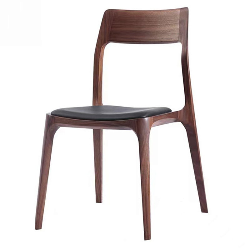 Стул деревянный с мягким сиденьем из черной натуральной кожи Moon Walnut Furniture Орех Черный Стул деревянный с мягким сиденьем из черной натуральной кожи Moon Walnut Furniture Орех Черный в Самаре | Loft Concept