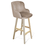Барный стул со спинкой и подлокотниками на 4-х деревянных ножках Бежевый Велюр Ava Charm варинант исполнения - 1 | Loft Concept в Самаре