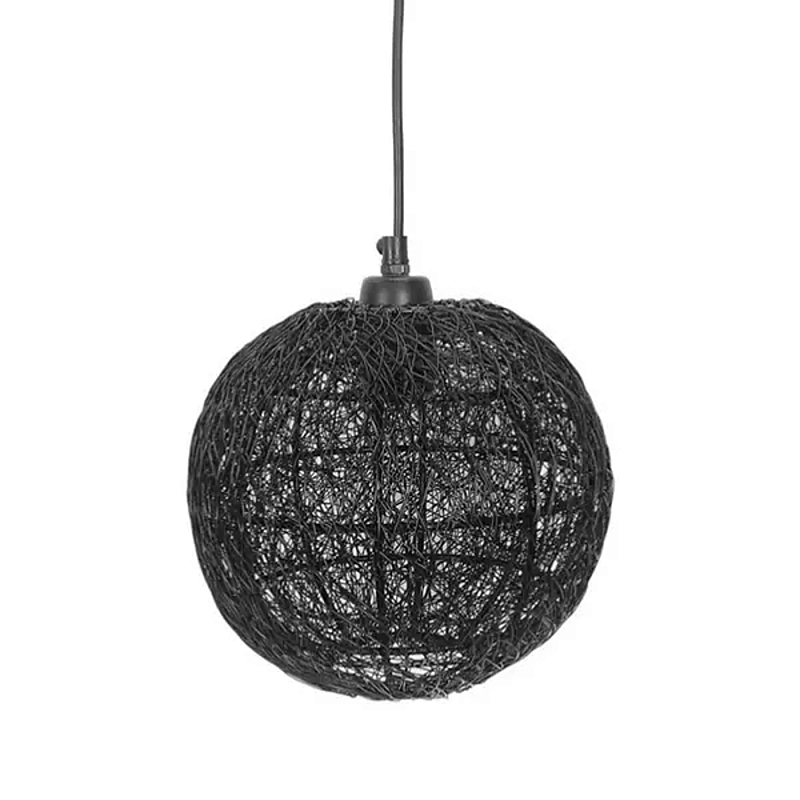 Подвесной светильник с плетеным металлическим абажуром в форме шара Wicker Iron Lamp Черный в Самаре | Loft Concept 