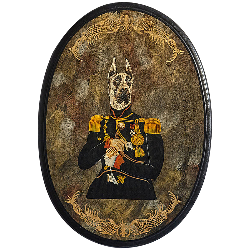 Картина в овальной раме Chinoiserie Great Dane Dog Portrait Золотой Черный Коричневый Картина в овальной раме Chinoiserie Great Dane Dog Portrait Золотой Черный Коричневый в Самаре | Loft Concept
