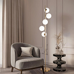 Торшер на золотом основании с 5-ю белыми шарообразными плафонами Bubble варинант исполнения - 4 | Loft Concept в Самаре