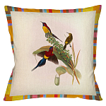 Декоративная подушка бежевая в разноцветную полоску с изображением птиц и цветов Blooming Birds Colorful Cushion варинант исполнения - 3 | Loft Concept в Самаре