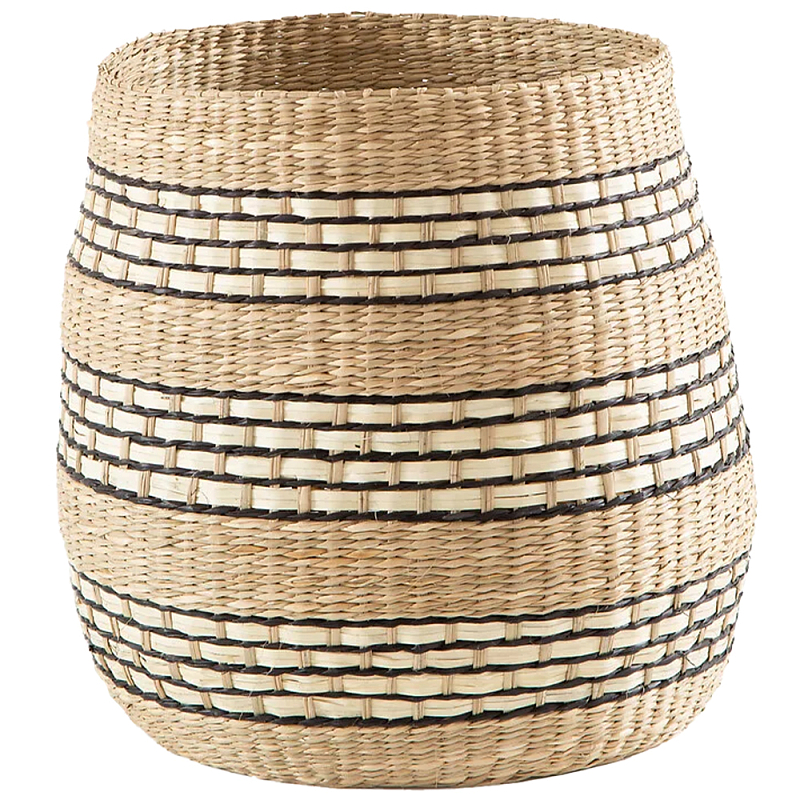 Круглая корзина из плетеного тростника Marjani Wicker Basket Бежевый Черный Круглая корзина из плетеного тростника Marjani Wicker Basket Бежевый Черный в Самаре | Loft Concept