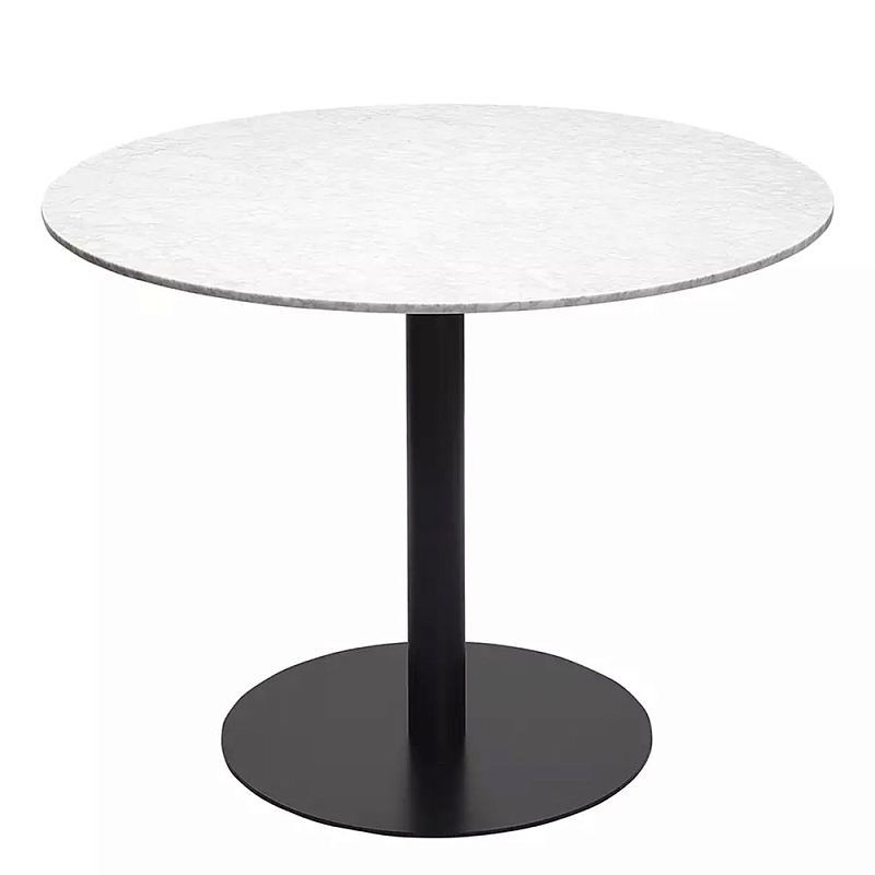 Круглый обеденный стол с белой мраморной столешницей White Tabletop on Black Base Белый Черный в Самаре | Loft Concept 