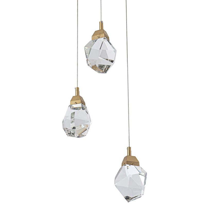 Подвесной светильник с 3-мя хрустальными плафонами Esme Crystal Brass Trio Hanging lamp Латунь Прозрачный Подвесной светильник с 3-мя хрустальными плафонами Esme Crystal Brass Trio Hanging lamp Латунь Прозрачный в Самаре | Loft Concept