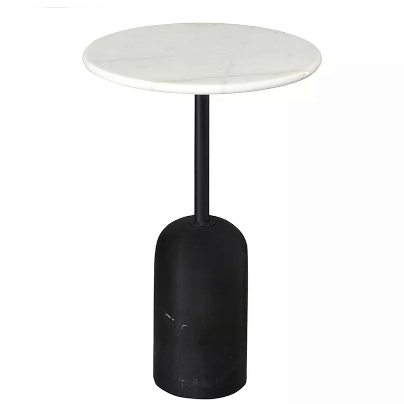 Кофейный столик с белой мраморной столешницей на черном основании Tall Coffee Black and White Table Белый Черный в Самаре | Loft Concept 