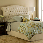 Кровать двуспальная бежевая с основанием из массива дуба с мягким изголовьем Flax Beds варинант исполнения - 1 | Loft Concept в Самаре