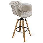 Барный стул со спинкой и мягкой обивкой с ромбами на 4-х деревянных ножках Бежевый Велюр Ava Charm варинант исполнения - 1 | Loft Concept в Самаре