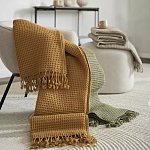 Плед из шерсти цвета охры с бахарамой Waffle Comfort варинант исполнения - 7 | Loft Concept в Самаре