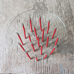 Дизайнерский журнальный стол с круглой прозрачной столешницей и основанием в виде красных металлических тросов Wires варинант исполнения - 4 | Loft Concept в Самаре