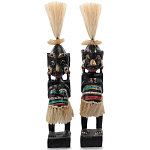 Комплект из 2-х деревянных статуэток Asmat Straw Headdress Statuettes Black Colorful Tattoo варинант исполнения - 1 | Loft Concept в Самаре