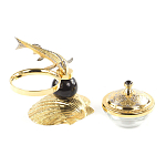 Икорница с декором "Стерлядка на ракушке" с гравировкой на подставке из натурального камня Обсидиан Decorative Cavair Dishes варинант исполнения - 3 | Loft Concept в Самаре