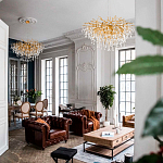 Люстра подвесная с прозрачными стеклянными подвесками в форме капель Диаметр 100 см Droplet Chandelier варинант исполнения - 11 | Loft Concept в Самаре