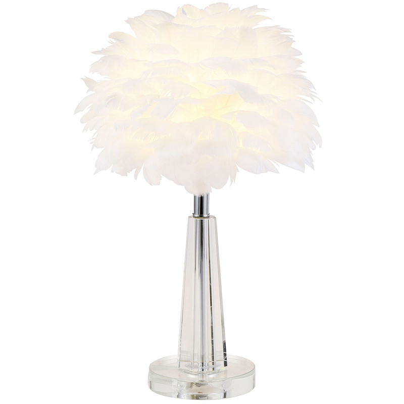 Настольная лампа с перьями Plumage White Table Lamp Прозрачный Белый Хром Настольная лампа с перьями Plumage White Table Lamp Прозрачный Белый Хром в Самаре | Loft Concept