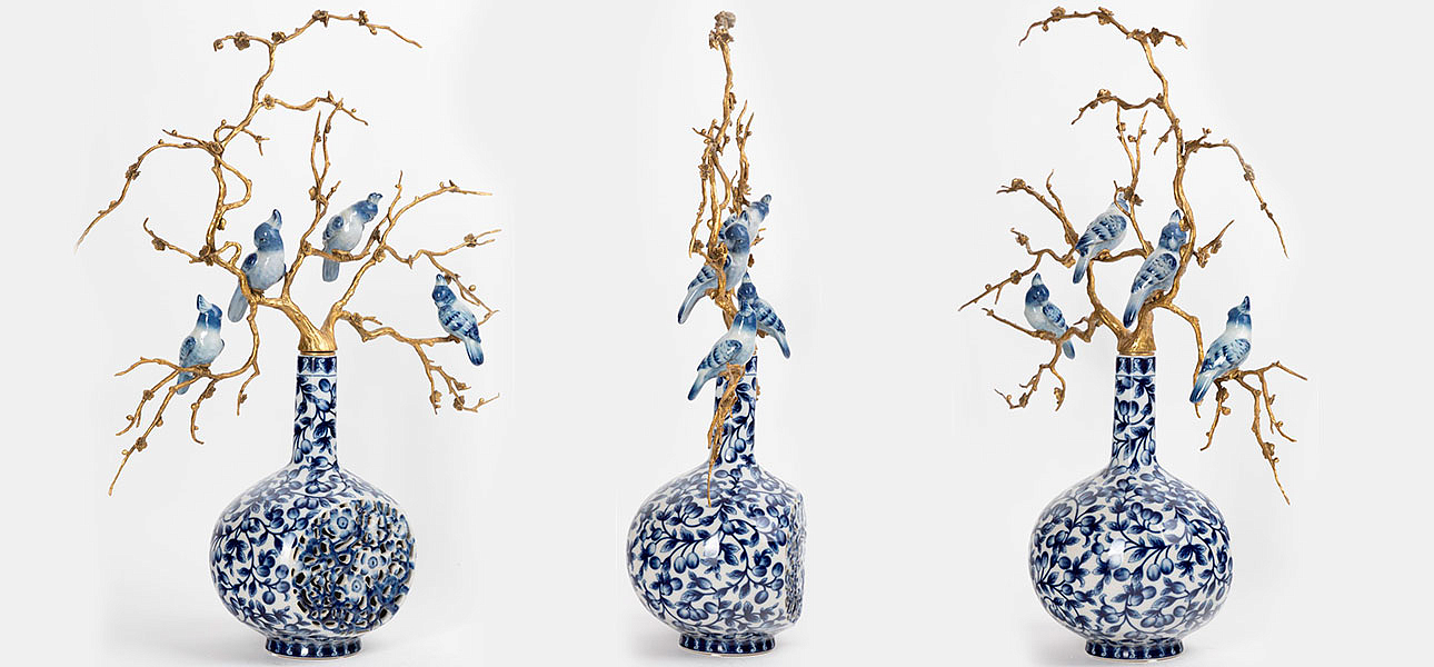 Ваза фарфоровая с орнаментом с фигурками птиц Porcelain Bird Ваза фарфоровая с орнаментом с фигурками птиц Porcelain Bird - Loft-Concept в Самаре