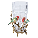 Ваза стеклянная прозрачная с бронзовым основанием в виде ветвей и фарфоровыми птичками Eden Garden варинант исполнения - 1 | Loft Concept в Самаре