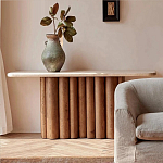 Консоль с овальной столешницей и фактурным деревянным основанием Enzo варинант исполнения - 5 | Loft Concept в Самаре