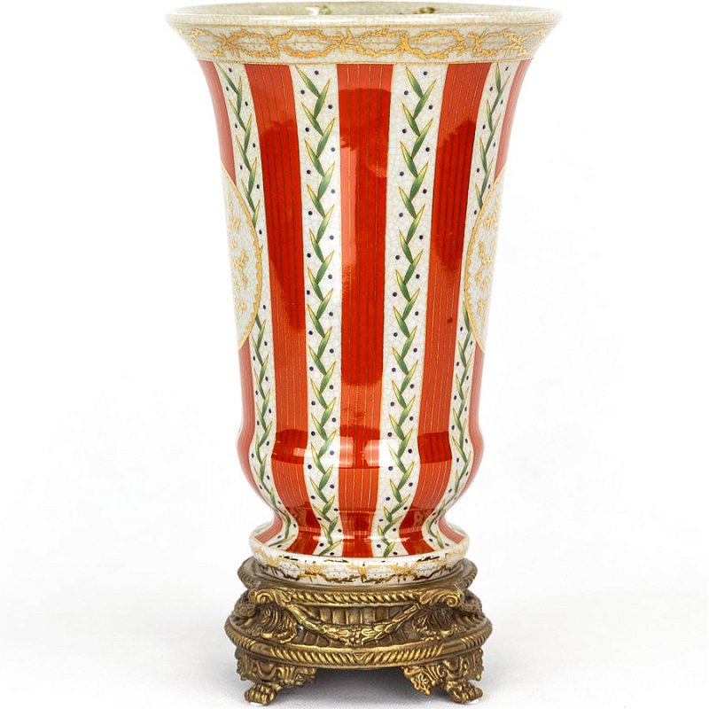 Фарфоровая ваза Red and White Stripes Vase Белый Бронза Красный Фарфоровая ваза Red and White Stripes Vase Белый Бронза Красный в Самаре | Loft Concept