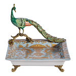 Блюдо квадратное с павлином на бронзовых ножках Eden Garden варинант исполнения - 1 | Loft Concept в Самаре
