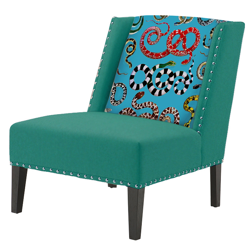 FUN Armchair Snakes Turquoise Дизайнерское кресло с цветным принтом Бирюзовый в Самаре | Loft Concept 