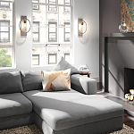 Бра цвета хром с круглой рамой и цилиндрическим прозрачным стеклянным плафоном на прямоугольном основании Feiss варинант исполнения - 3 | Loft Concept в Самаре