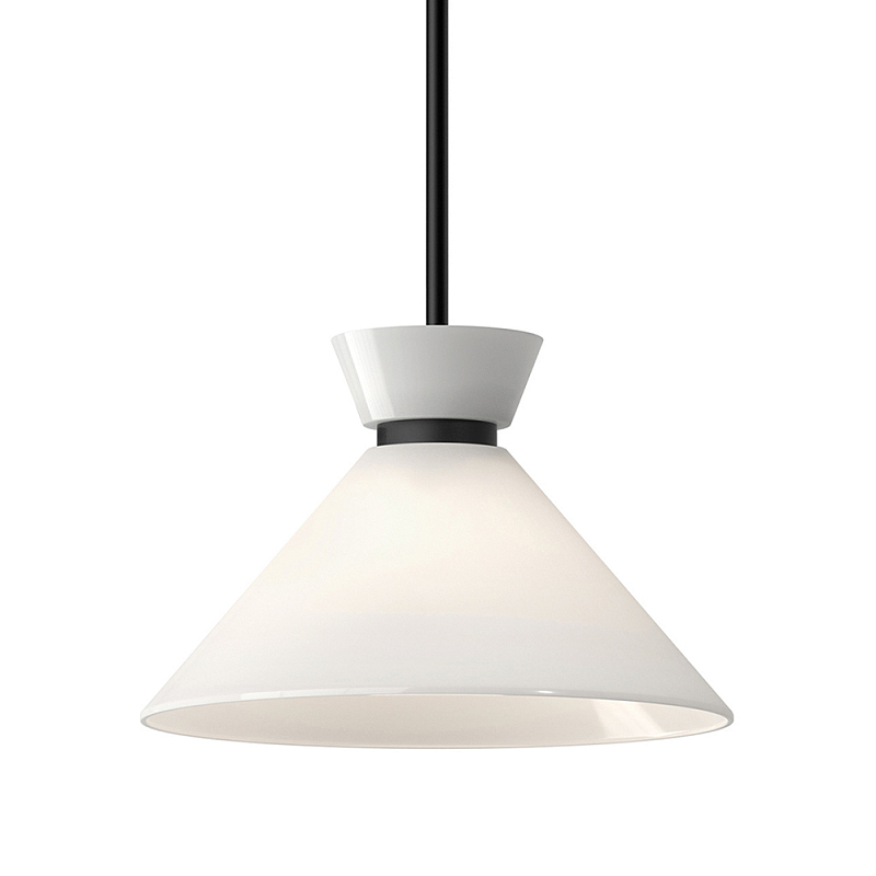 Подвесной светильник с белым стеклянным конусным плафоном Alora Mood Черный Золотой Белый в Самаре | Loft Concept 