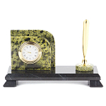 Настольный письменный набор из змеевика с визитницей с часами и ручкой Successful Leader варинант исполнения - 1 | Loft Concept в Самаре
