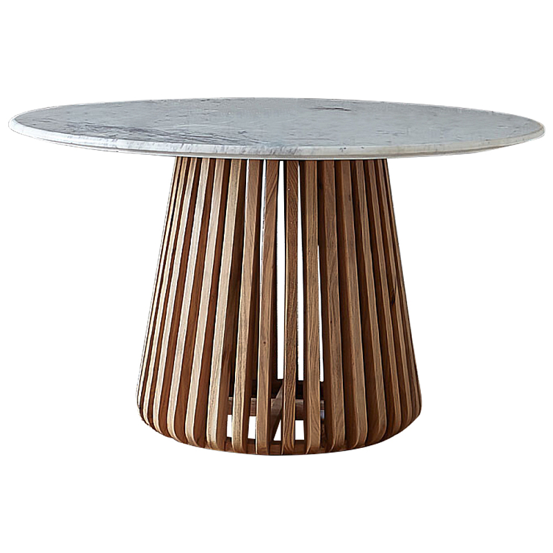 Круглый обеденный стол со столешницей из белого мрамора Veras White Marble Table Коричневый Белый Мрамор Bianco Круглый обеденный стол со столешницей из белого мрамора Veras White Marble Table Коричневый Белый Мрамор Bianco в Самаре | Loft Concept