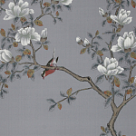 Обои ручная роспись Japanese Garden Original colourway on Gun Metal dyed silk варинант исполнения - 2 | Loft Concept в Самаре