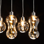 Люстра с 3-мя плафонами волнообразной формы цвета янтарь и 2-мя прозрачными шарообразными плафонами Lucid Rain  варинант исполнения - 5 | Loft Concept в Самаре