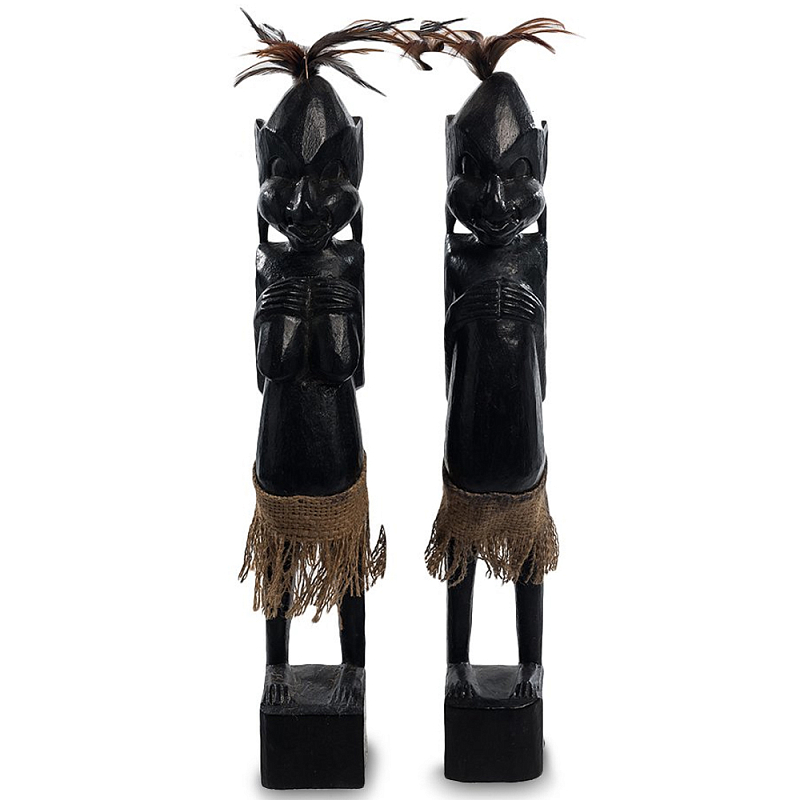 Комплект из 2-х деревянных статуэток Asmat Wooden Statuettes Black Черный Коричневый Комплект из 2-х деревянных статуэток Asmat Wooden Statuettes Black Черный Коричневый в Самаре | Loft Concept