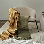 Плед из шерсти зеленого цвета с бахромой Waffle Comfort варинант исполнения - 5 | Loft Concept в Самаре