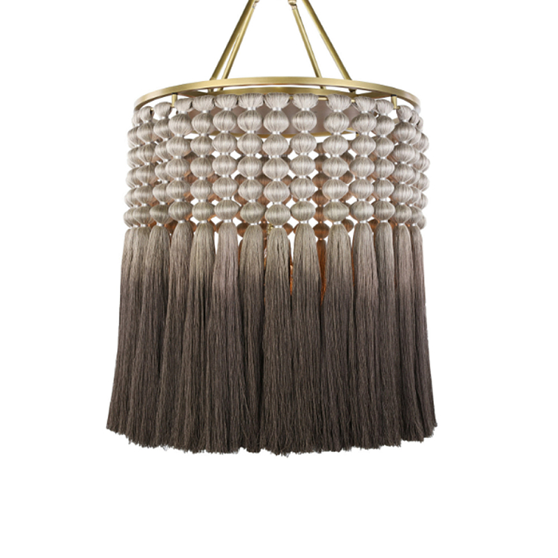 Люстра плетеная с кисточками на золотистом каркасе Boho Tassel Chandelier Коричневый Латунь Люстра плетеная с кисточками на золотистом каркасе Boho Tassel Chandelier Коричневый Латунь в Самаре | Loft Concept