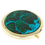 Зеркало карманное складное круглое из натурального камня Малахит с Хризоколлой в подарочной упаковке Gold Stone Mirrors варинант исполнения - 1 | Loft Concept в Самаре