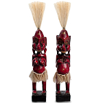 Комплект из 2-х деревянных статуэток Asmat Straw Headdress Statuettes Red варинант исполнения - 1 | Loft Concept в Самаре