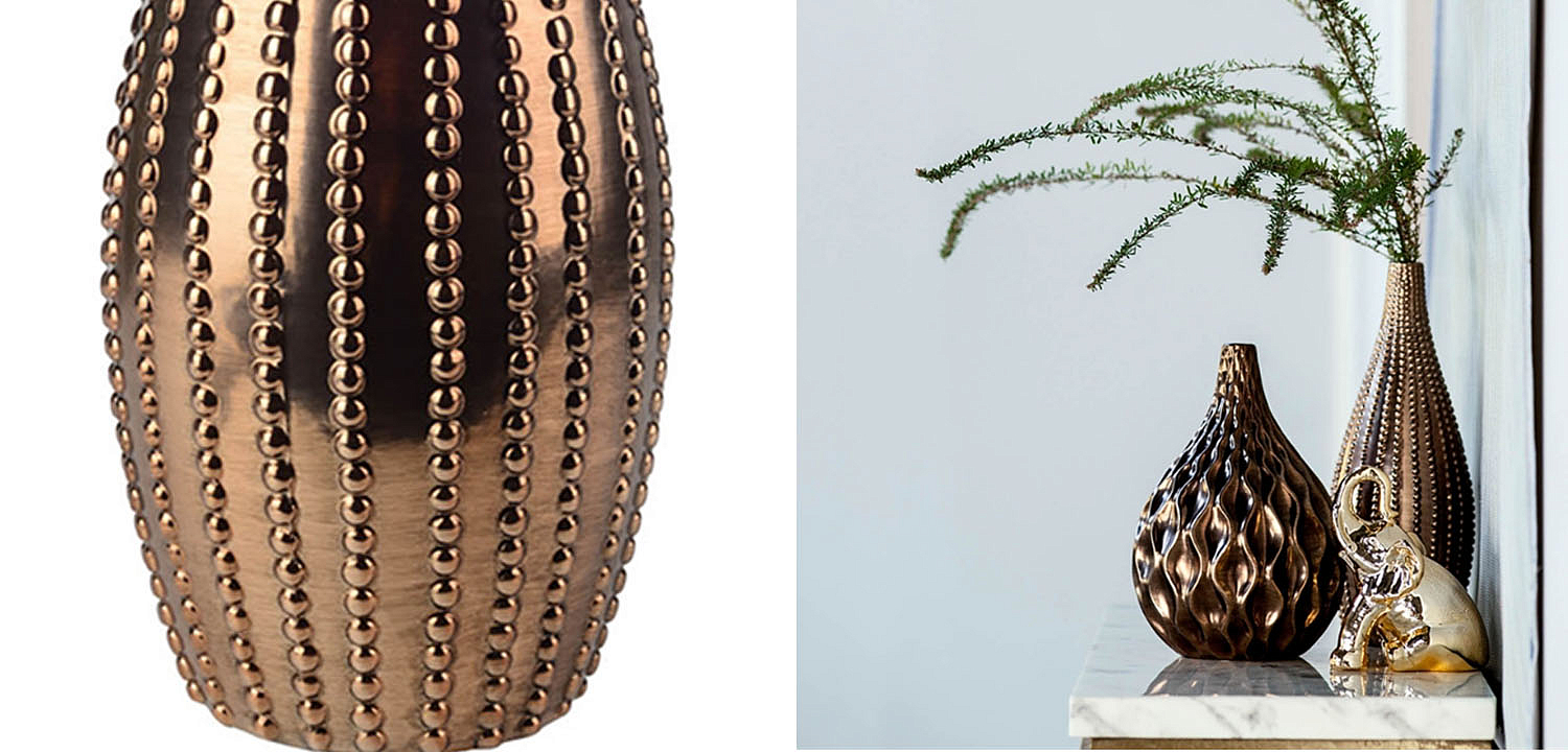 Ваза Ribbed Vase Narrow Throat bronze-gold 38 Ваза Ribbed Vase Narrow Throat bronze-gold 38 - Loft-Concept в Самаре