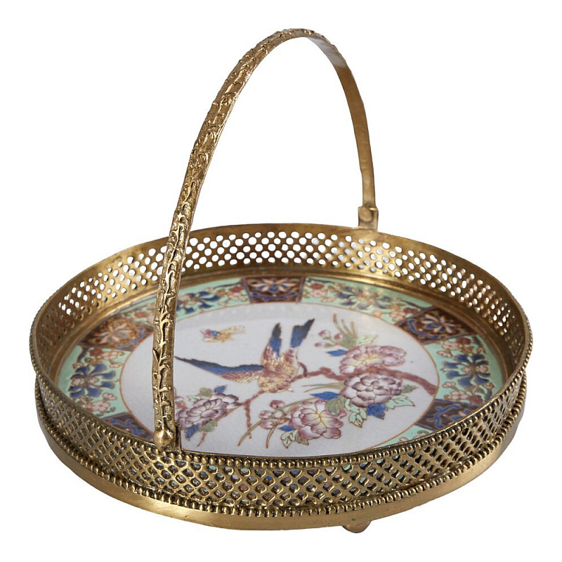 Блюдо фарфоровое с бронзовой ручкой Paradise Dish with Handle Бронза Мульти в Самаре | Loft Concept 