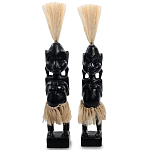 Комплект из 2-х деревянных статуэток Asmat Straw Headdress Statuettes Black варинант исполнения - 1 | Loft Concept в Самаре