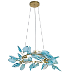 Люстра светодиодная золотистом каркасе с синими стеклянными листьями Blue Light Wreath варинант исполнения - 1 | Loft Concept в Самаре