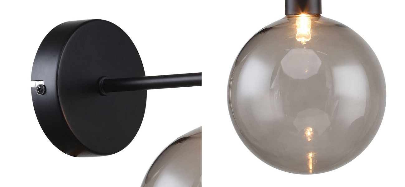 Бра с выдувным плафоном серого цвета Carmella Globe Black Бра с выдувным плафоном серого цвета Carmella Globe Black - Loft-Concept в Самаре