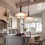 Люстра подвесная с двойным круглым плафоном из органзы и матового стекла Kichler варинант исполнения - 6 | Loft Concept в Самаре