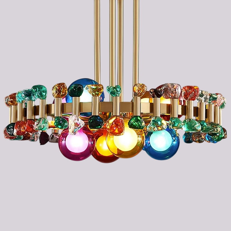Люстра круглая золотистая с цветными плафонами Colorful Ball Candy Crystal Золотой Мульти Люстра круглая золотистая с цветными плафонами Colorful Ball Candy Crystal Золотой Мульти в Самаре | Loft Concept