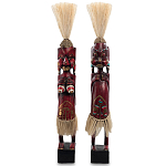 Комплект из 2-х деревянных статуэток Asmat Straw Headdress Statuettes Red Tattoo варинант исполнения - 5 | Loft Concept в Самаре