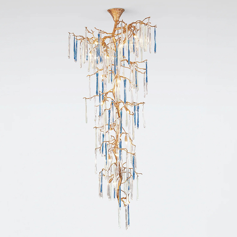 Люстра каскадная с прозрачными и голубыми подвесками в форме капель Droplet Chandelier Золотой Прозрачный Голубой Люстра каскадная с прозрачными и голубыми подвесками в форме капель Droplet Chandelier Золотой Прозрачный Голубой в Самаре | Loft Concept