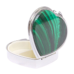 Таблетница карманная в форме сердца с 3-мя отделениями с зеркалом и накладкой из натурального камня Малахит Silver Stone Pillboxes варинант исполнения - 2 | Loft Concept в Самаре