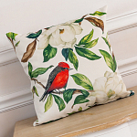 Декоративная подушка бежевая с изображением птиц и цветов Blooming Birds варинант исполнения - 2 | Loft Concept в Самаре