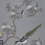 Обои ручная роспись Japanese Garden Original colourway on Gun Metal dyed silk варинант исполнения - 1 | Loft Concept в Самаре